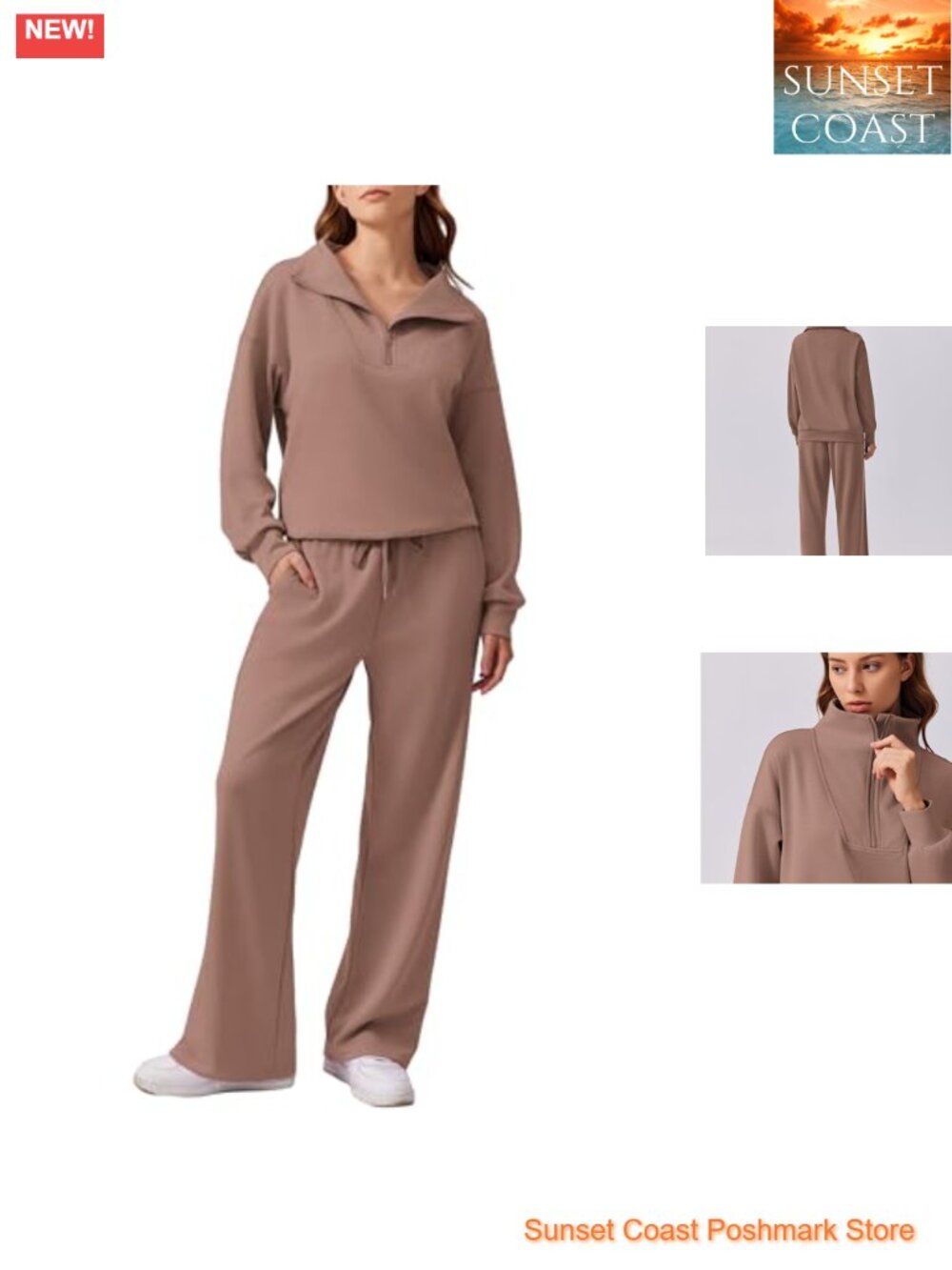 2 Piece Sweatsuit Set Half Zip Oversized Sweatshirt Wide Leg Drawstring